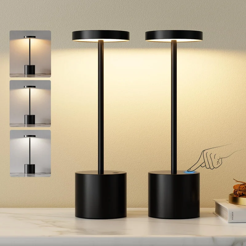 Tischlampe Batterie, LED Tischlampe Wireless, Tischlampe Wireless Batterie mit 3 Farbtemperaturen, Touch Nachttischlampe Dimmbar, kontinuierlich dimmbar für Schlafzimmer