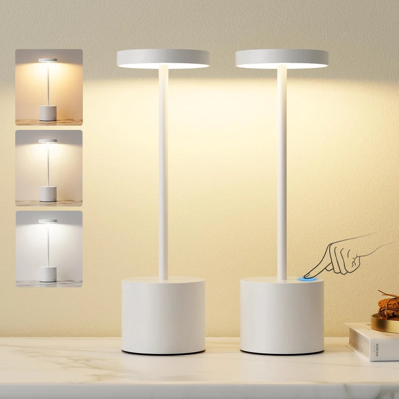 Tischlampe Batterie, LED Tischlampe Wireless, Tischlampe Wireless Batterie mit 3 Farbtemperaturen, Touch Nachttischlampe Dimmbar, kontinuierlich dimmbar für Schlafzimmer