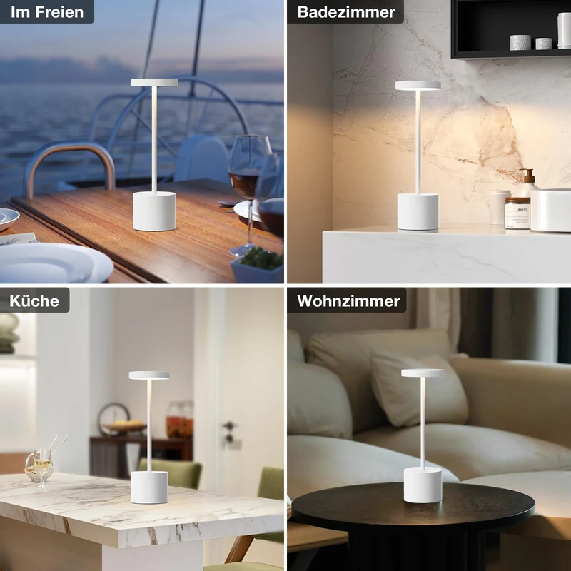Tischlampe Batterie, LED Tischlampe Wireless, Tischlampe Wireless Batterie mit 3 Farbtemperaturen, Touch Nachttischlampe Dimmbar, kontinuierlich dimmbar für Schlafzimmer