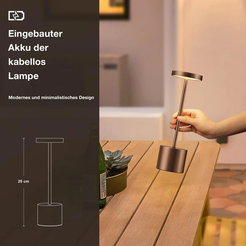 Tischlampe Batterie, LED Tischlampe Wireless, Tischlampe Wireless Batterie mit 3 Farbtemperaturen, Touch Nachttischlampe Dimmbar, kontinuierlich dimmbar für Schlafzimmer