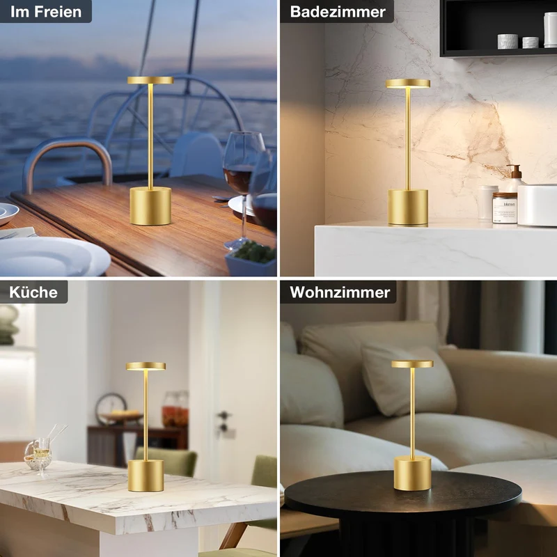 Tischlampe Batterie, LED Tischlampe Wireless, Tischlampe Wireless Batterie mit 3 Farbtemperaturen, Touch Nachttischlampe Dimmbar, kontinuierlich dimmbar für Schlafzimmer