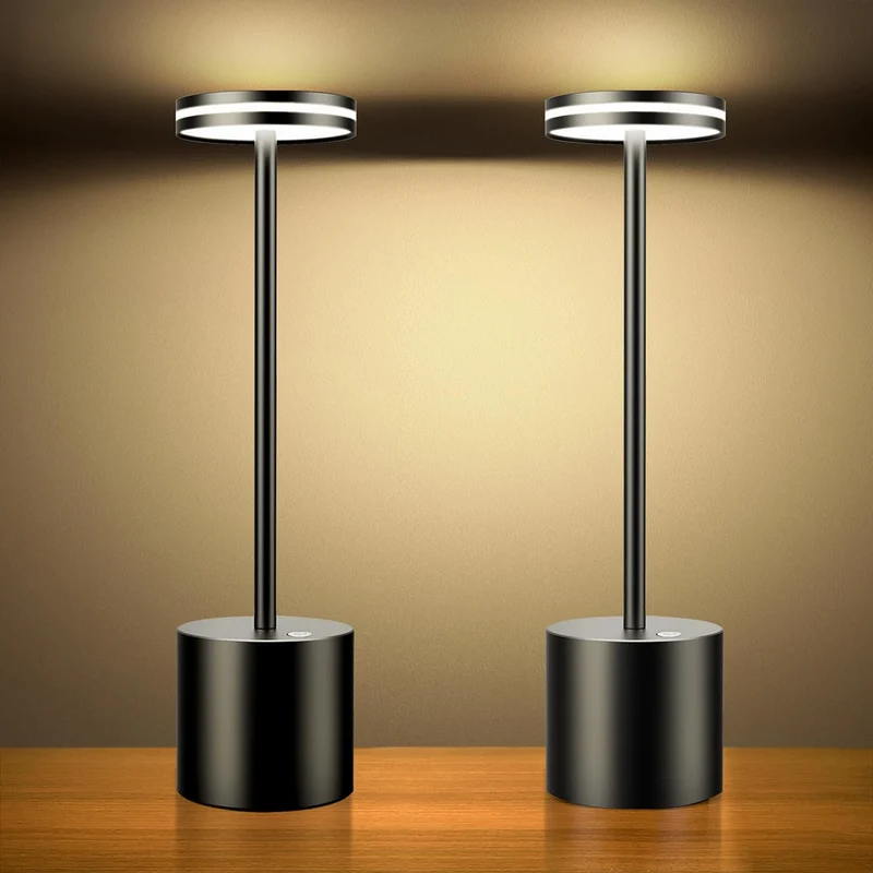 LED Batterie Tischlampen, Wireless, 5000 mAh Modern dimmbar Tischlampe, Aluminium, 3 Farbtemperaturen, Tischlampen Wiederaufladbar für Innen-, Aussen-, Nachttisch, Esstisch, Bar