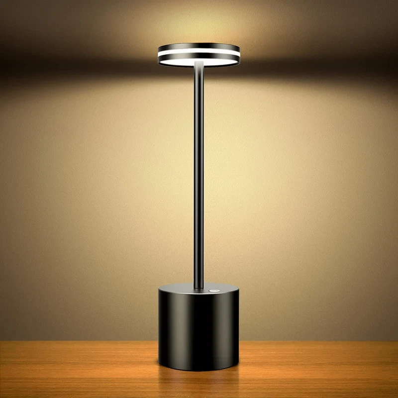 LED Batterie Tischlampen, Wireless, 5000 mAh Modern dimmbar Tischlampe, Aluminium, 3 Farbtemperaturen, Tischlampen Wiederaufladbar für Innen-, Aussen-, Nachttisch, Esstisch, Bar