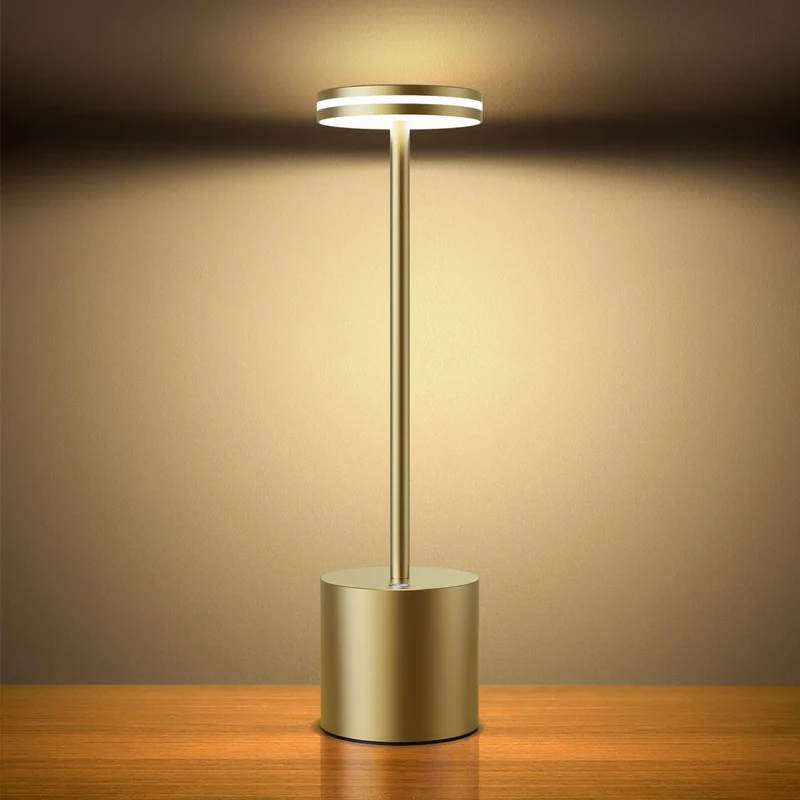 LED Batterie Tischlampen, Wireless, 5000 mAh Modern dimmbar Tischlampe, Aluminium, 3 Farbtemperaturen, Tischlampen Wiederaufladbar für Innen-, Aussen-, Nachttisch, Esstisch, Bar