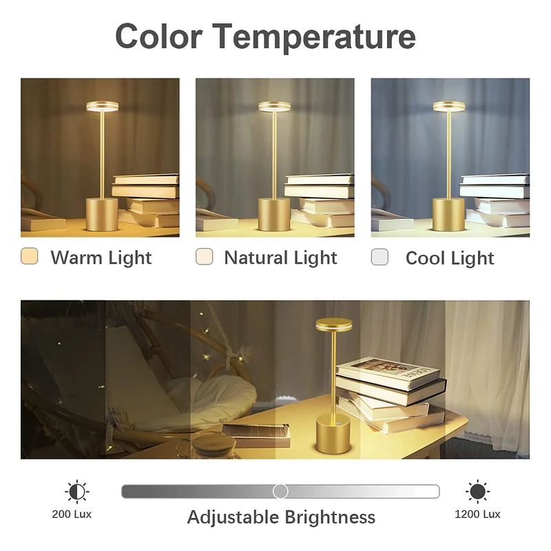 LED Batterie Tischlampen, Wireless, 5000 mAh Modern dimmbar Tischlampe, Aluminium, 3 Farbtemperaturen, Tischlampen Wiederaufladbar für Innen-, Aussen-, Nachttisch, Esstisch, Bar