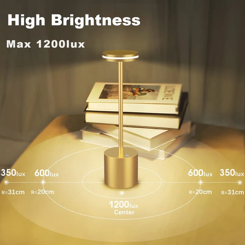 LED Batterie Tischlampen, Wireless, 5000 mAh Modern dimmbar Tischlampe, Aluminium, 3 Farbtemperaturen, Tischlampen Wiederaufladbar für Innen-, Aussen-, Nachttisch, Esstisch, Bar