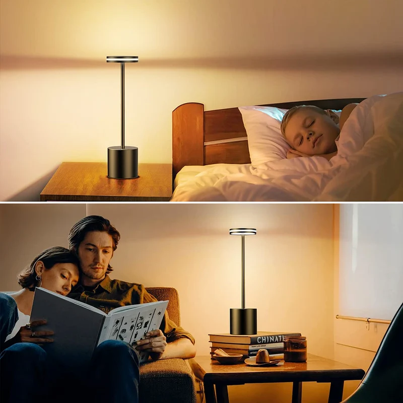 LED Batterie Tischlampen, Wireless, 5000 mAh Modern dimmbar Tischlampe, Aluminium, 3 Farbtemperaturen, Tischlampen Wiederaufladbar für Innen-, Aussen-, Nachttisch, Esstisch, Bar