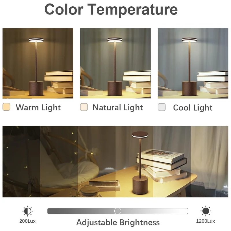 LED Batterie Tischlampen, Wireless, 5000 mAh Modern dimmbar Tischlampe, Aluminium, 3 Farbtemperaturen, Tischlampen Wiederaufladbar für Innen-, Aussen-, Nachttisch, Esstisch, Bar