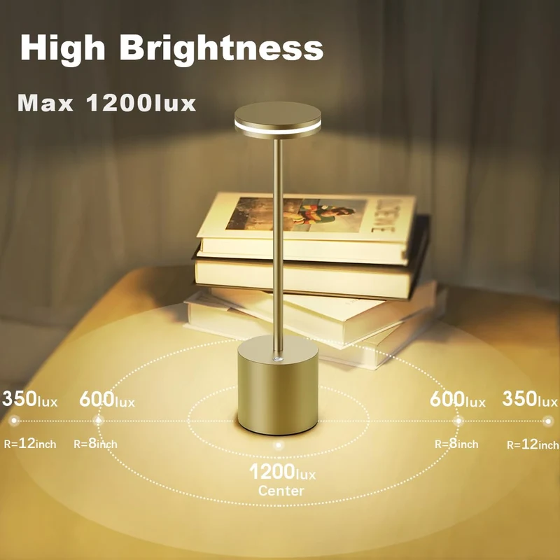 LED Batterie Tischlampen, Wireless, 5000 mAh Modern dimmbar Tischlampe, Aluminium, 3 Farbtemperaturen, Tischlampen Wiederaufladbar für Innen-, Aussen-, Nachttisch, Esstisch, Bar
