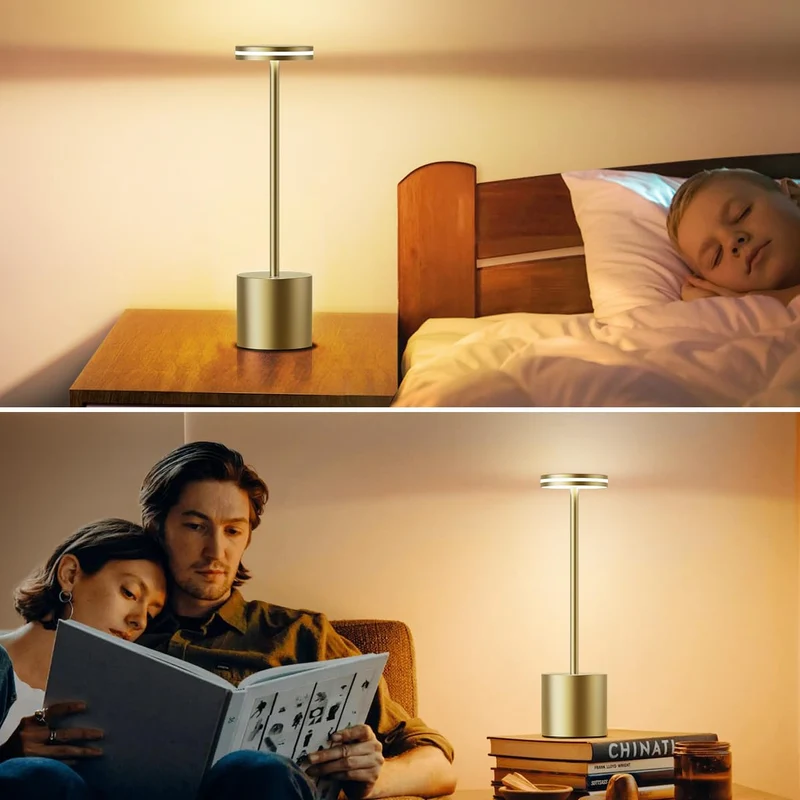 LED Batterie Tischlampen, Wireless, 5000 mAh Modern dimmbar Tischlampe, Aluminium, 3 Farbtemperaturen, Tischlampen Wiederaufladbar für Innen-, Aussen-, Nachttisch, Esstisch, Bar