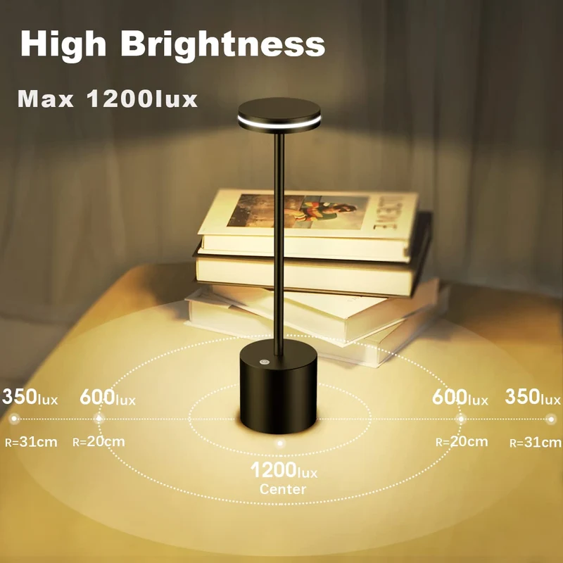 LED Batterie Tischlampen, Wireless, 5000 mAh Modern dimmbar Tischlampe, Aluminium, 3 Farbtemperaturen, Tischlampen Wiederaufladbar für Innen-, Aussen-, Nachttisch, Esstisch, Bar
