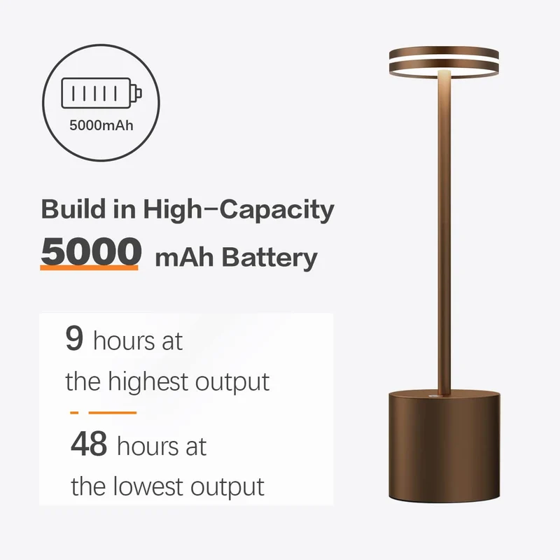 LED Batterie Tischlampen, Wireless, 5000 mAh Modern dimmbar Tischlampe, Aluminium, 3 Farbtemperaturen, Tischlampen Wiederaufladbar für Innen-, Aussen-, Nachttisch, Esstisch, Bar