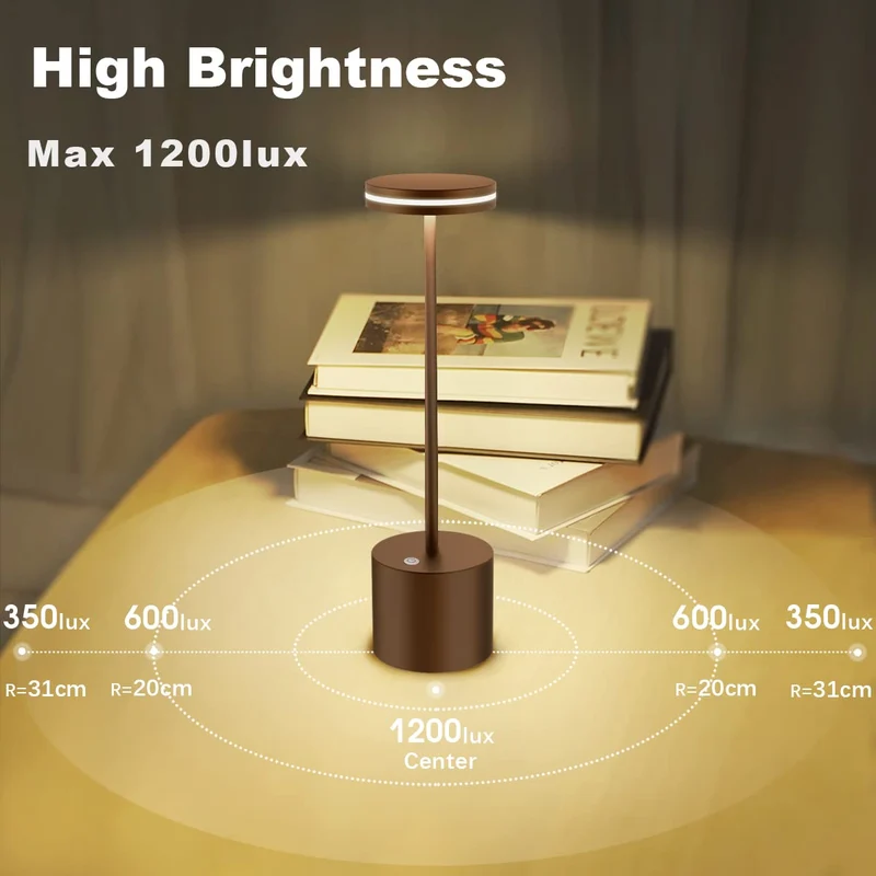 LED Batterie Tischlampen, Wireless, 5000 mAh Modern dimmbar Tischlampe, Aluminium, 3 Farbtemperaturen, Tischlampen Wiederaufladbar für Innen-, Aussen-, Nachttisch, Esstisch, Bar