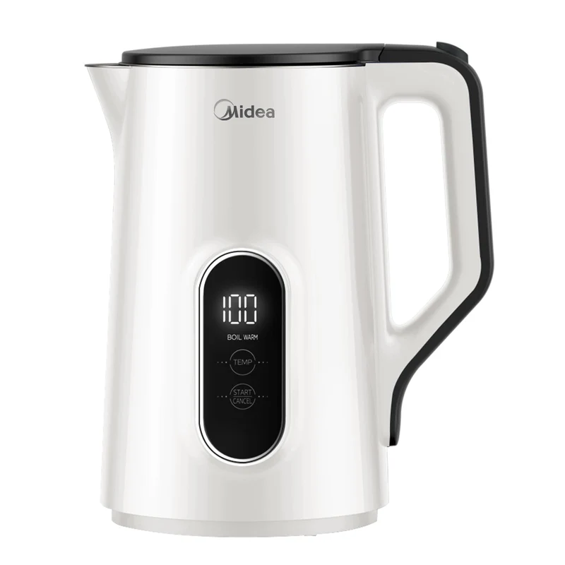 Edelstahl-Kessel mit Temperatureinstellung, 45°C - 100°C, 1,5 Liter, 2200 W Wasserkocher weiß, Teebereiter mit Temperaturanzeige und Sicherheitsfunktionen, BPA-frei, Doppelwanddesign