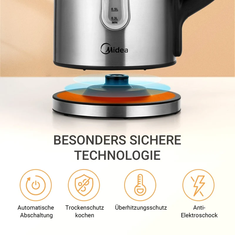 Edelstahl-Kessel mit Temperatureinstellung, 45°C - 100°C, 1,5 Liter, 2200 W Wasserkocher weiß, Teebereiter mit Temperaturanzeige und Sicherheitsfunktionen, BPA-frei, Doppelwanddesign