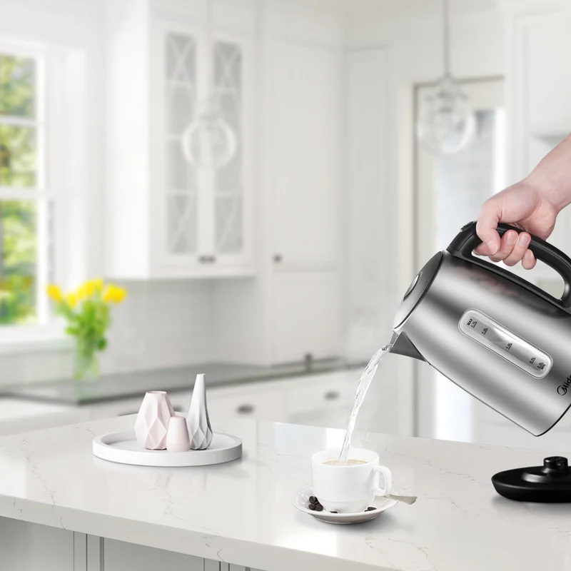 Edelstahl-Kessel mit Temperatureinstellung, 45°C - 100°C, 1,5 Liter, 2200 W Wasserkocher weiß, Teebereiter mit Temperaturanzeige und Sicherheitsfunktionen, BPA-frei, Doppelwanddesign