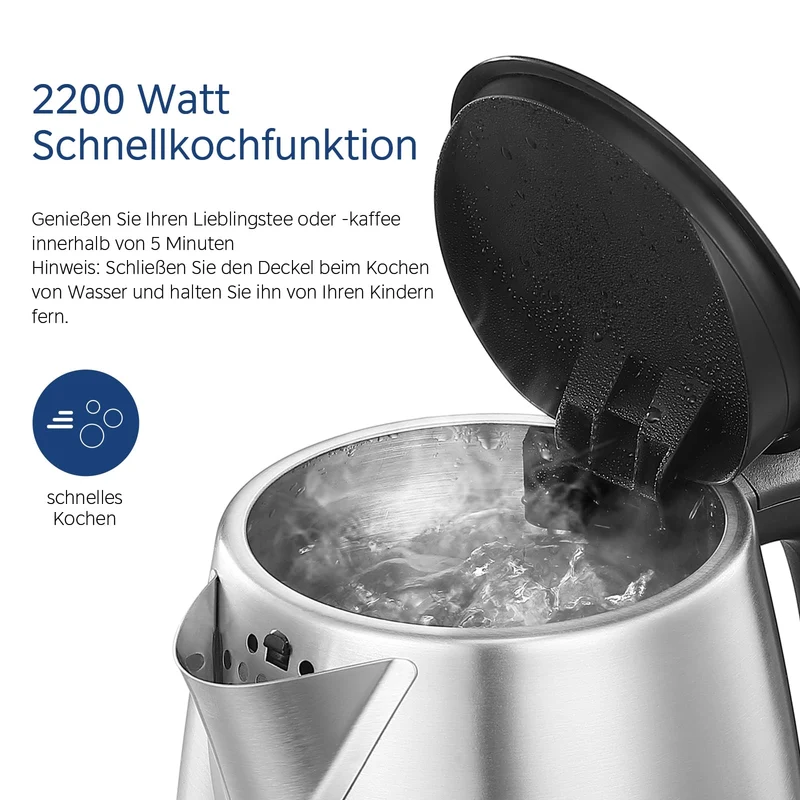 Edelstahl-Kessel mit Temperatureinstellung, 45°C - 100°C, 1,5 Liter, 2200 W Wasserkocher weiß, Teebereiter mit Temperaturanzeige und Sicherheitsfunktionen, BPA-frei, Doppelwanddesign