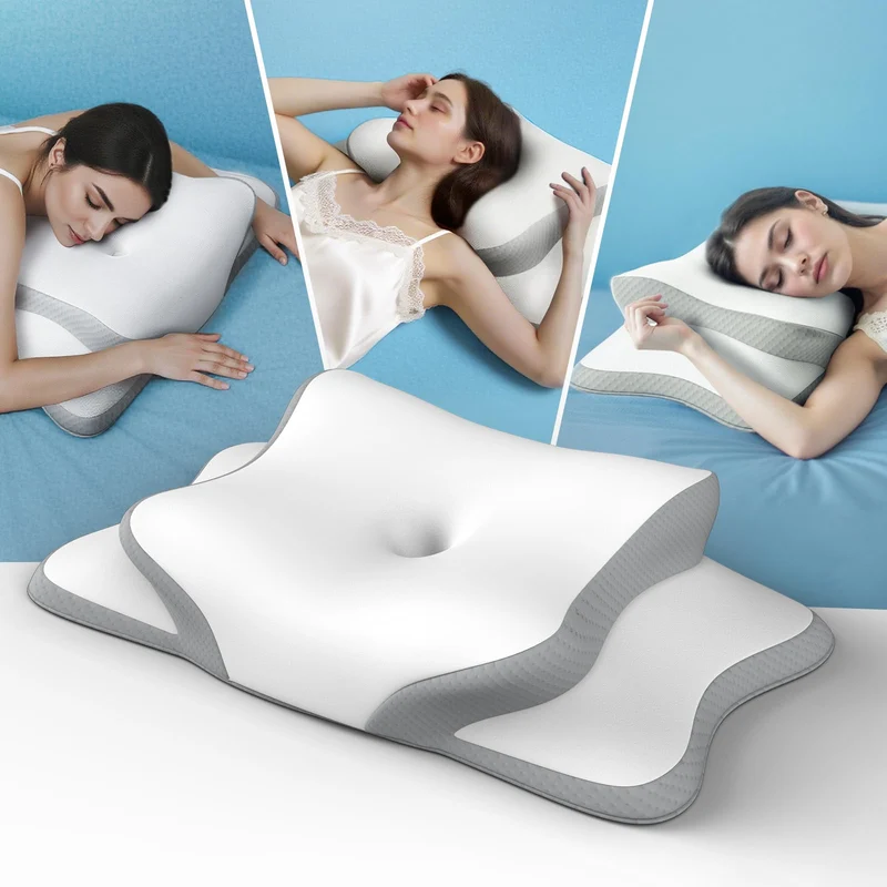 Nackenkissen, Memory Foam Kissen, Hals Stützkissen, Ergonomisches Kissen, Kissen für Seiten, Rücken- und Magenschläfer