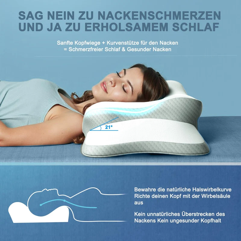 Nackenkissen, Memory Foam Kissen, Hals Stützkissen, Ergonomisches Kissen, Kissen für Seiten, Rücken- und Magenschläfer