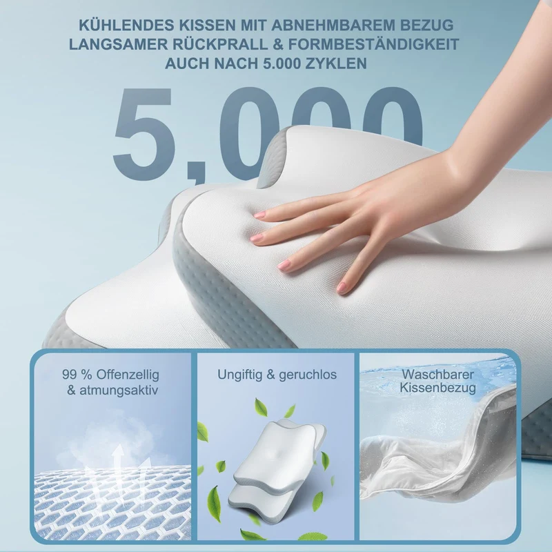 Nackenkissen, Memory Foam Kissen, Hals Stützkissen, Ergonomisches Kissen, Kissen für Seiten, Rücken- und Magenschläfer