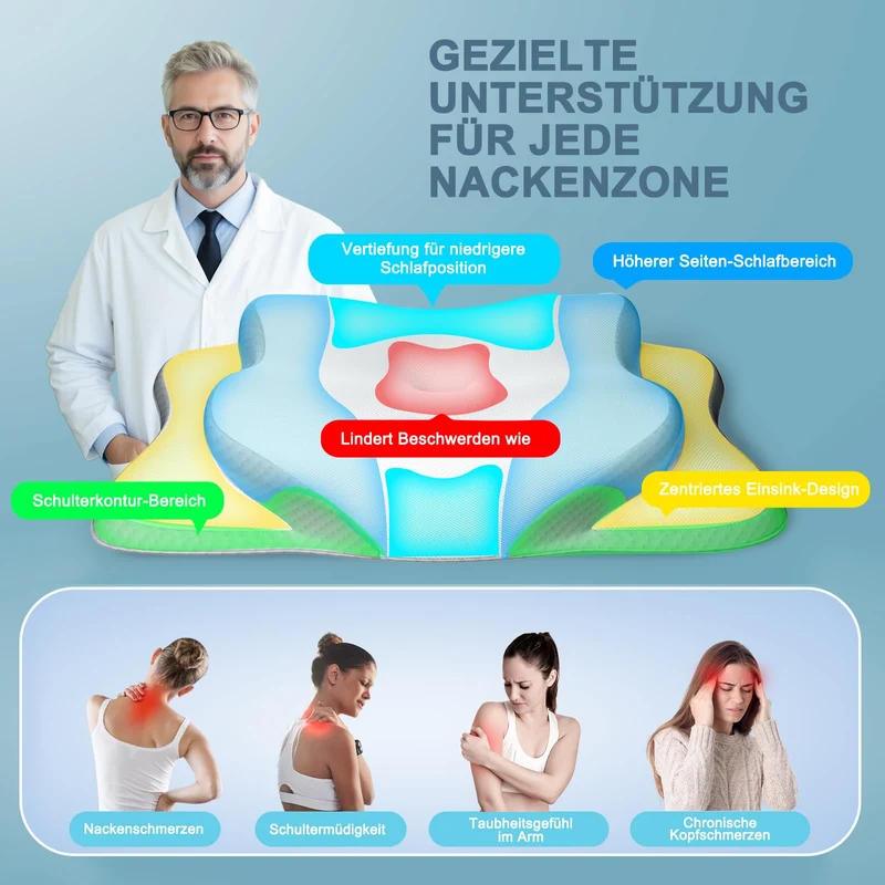 Nackenkissen, Memory Foam Kissen, Hals Stützkissen, Ergonomisches Kissen, Kissen für Seiten, Rücken- und Magenschläfer