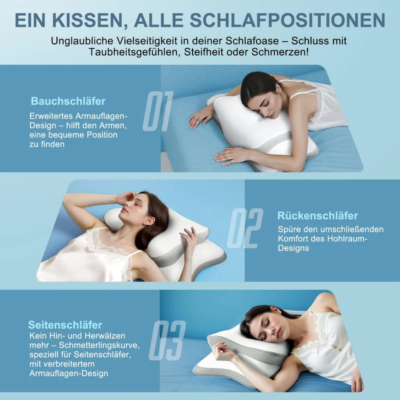 Nackenkissen, Memory Foam Kissen, Hals Stützkissen, Ergonomisches Kissen, Kissen für Seiten, Rücken- und Magenschläfer