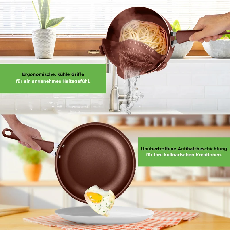 20-teiliges Non-Stick-Saucepan, Pfannen- und Backformset - Kochset PFOA/PFOS frei für Gas, Strom, Keramik und Induktion - Enthält Pfannen, Töpfe, Backdosen, Laibdose, Muffinform