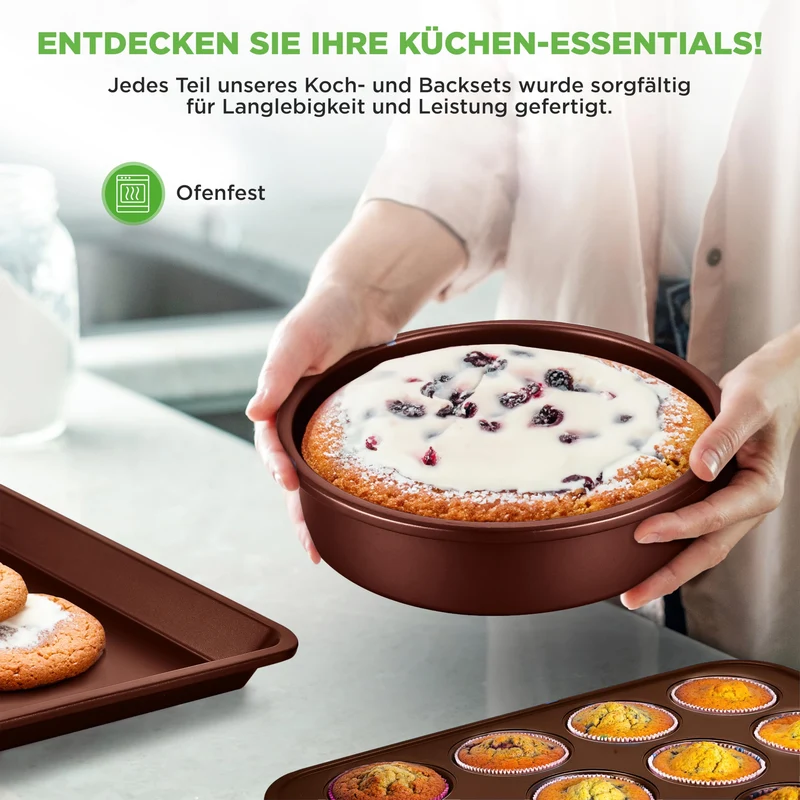 20-teiliges Non-Stick-Saucepan, Pfannen- und Backformset - Kochset PFOA/PFOS frei für Gas, Strom, Keramik und Induktion - Enthält Pfannen, Töpfe, Backdosen, Laibdose, Muffinform