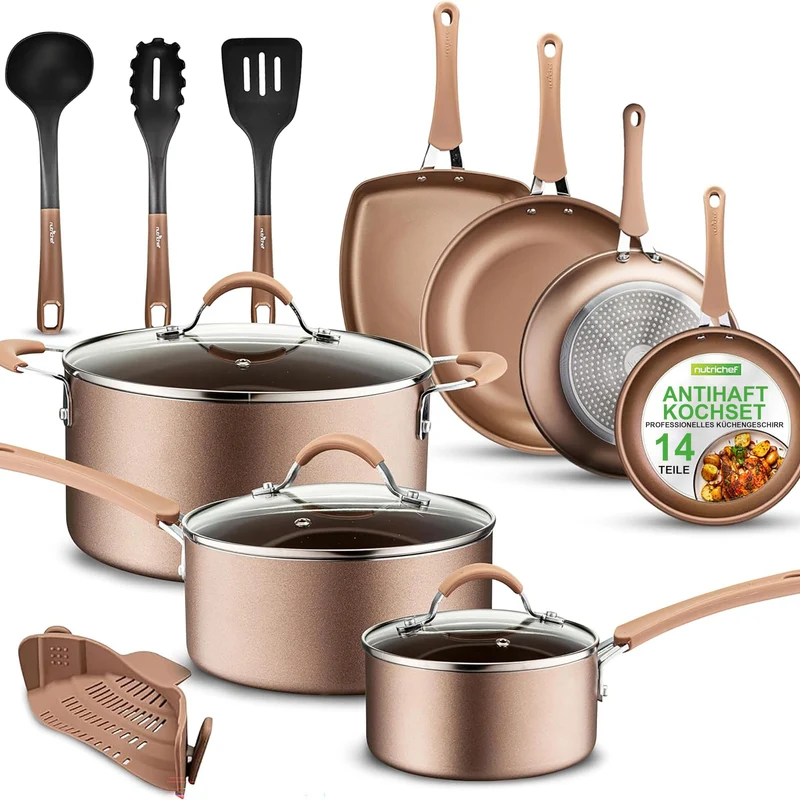 Induktions-Saucepan-Set, 14 Stück, Non-Stick-Beschichtung, Töpfe & Pfannen PFOA/PFOS frei, Kochtopf-Set, Küchenset, Edelstahl, Aluminium - Hochwertiges Kochgeschirr / NEU & OVP!