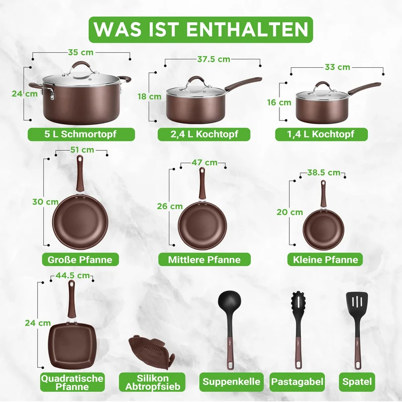 Induktions-Saucepan-Set, 14 Stück, Non-Stick-Beschichtung, Töpfe & Pfannen PFOA/PFOS frei, Kochtopf-Set, Küchenset, Edelstahl, Aluminium - Hochwertiges Kochgeschirr / NEU & OVP!