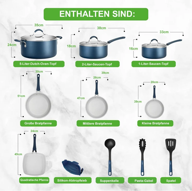 Induktions-Saucepan-Set, 14 Stück, Non-Stick-Beschichtung, Töpfe & Pfannen PFOA/PFOS frei, Kochtopf-Set, Küchenset, Edelstahl, Aluminium - Hochwertiges Kochgeschirr / NEU & OVP!