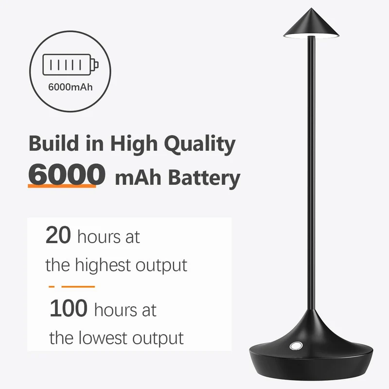 LED-Batterie Tischlampe Drahtloses , modernem Aluminium Dimmable Wireless Tischlampe 6000 mAh, wasserdicht, Tischlampen wiederaufladbar für Innen-Aussentisch Tisch Restaurant