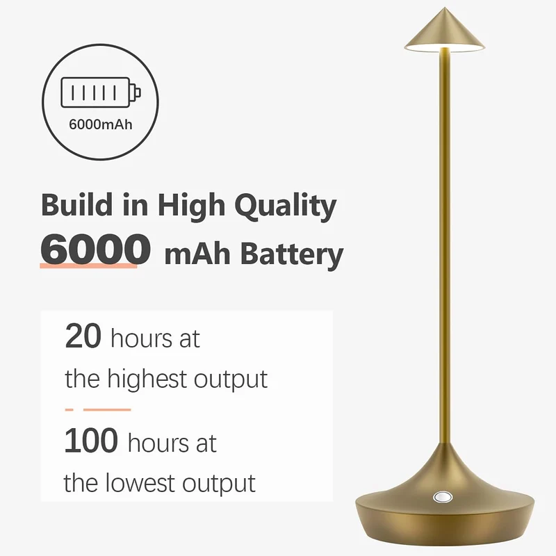 LED-Batterie Tischlampe Drahtloses , modernem Aluminium Dimmable Wireless Tischlampe 6000 mAh, wasserdicht, Tischlampen wiederaufladbar für Innen-Aussentisch Tisch Restaurant