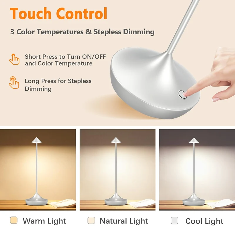 LED-Batterie Tischlampe Drahtloses , modernem Aluminium Dimmable Wireless Tischlampe 6000 mAh, wasserdicht, Tischlampen wiederaufladbar für Innen-Aussentisch Tisch Restaurant