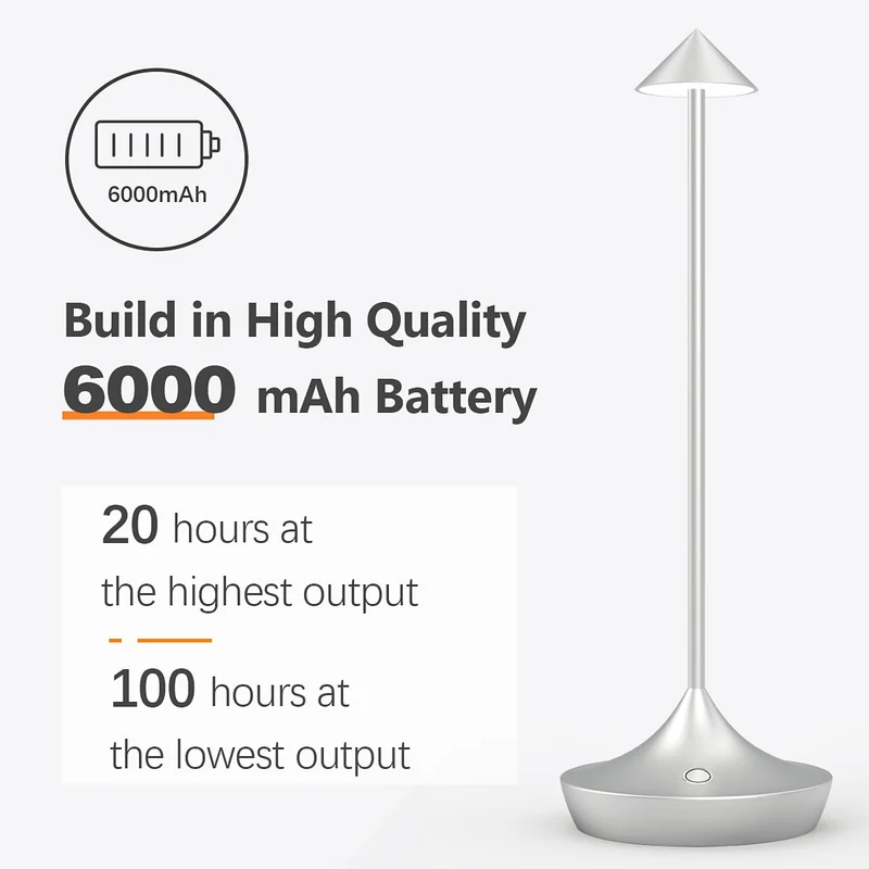 LED-Batterie Tischlampe Drahtloses , modernem Aluminium Dimmable Wireless Tischlampe 6000 mAh, wasserdicht, Tischlampen wiederaufladbar für Innen-Aussentisch Tisch Restaurant
