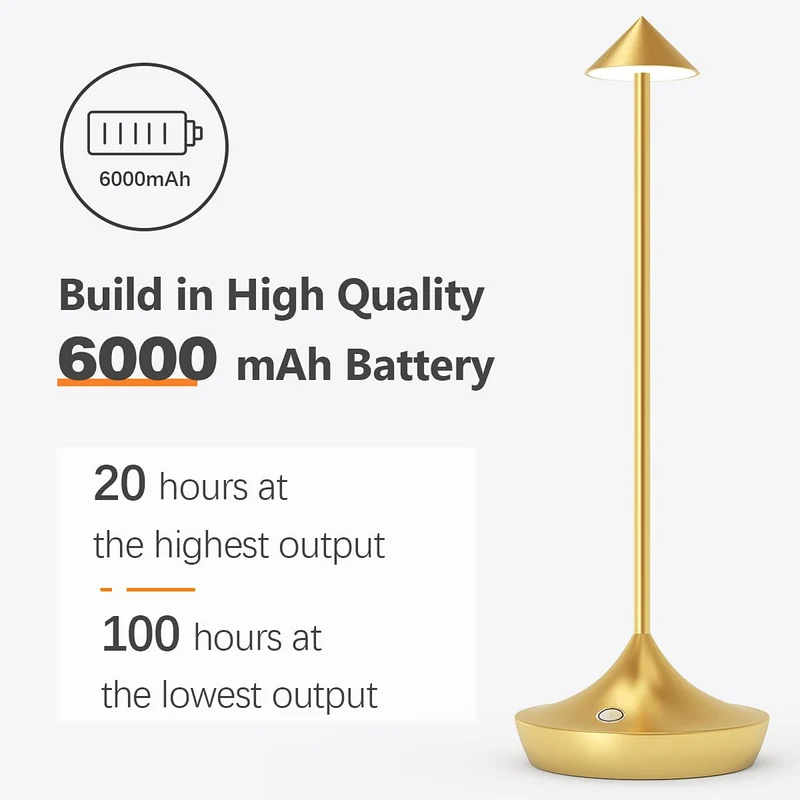 LED-Batterie Tischlampe Drahtloses , modernem Aluminium Dimmable Wireless Tischlampe 6000 mAh, wasserdicht, Tischlampen wiederaufladbar für Innen-Aussentisch Tisch Restaurant