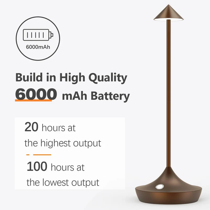 LED-Batterie Tischlampe Drahtloses , modernem Aluminium Dimmable Wireless Tischlampe 6000 mAh, wasserdicht, Tischlampen wiederaufladbar für Innen-Aussentisch Tisch Restaurant