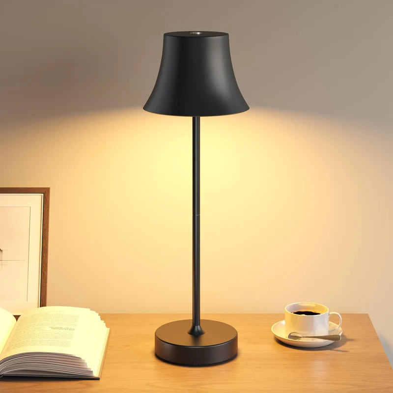 LED Tischlampe Wireless Dimmbare Nachttischlampe Touch, Batterie Tischlampe Wireless, Indoor Aussentischlampe Batterie, 3-Level Warmes Licht, IP54 Wasserdicht, Vollmetallgehäuse
