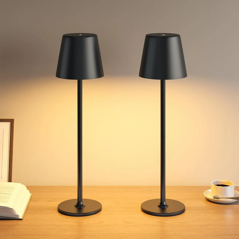 LED Tischlampe Wireless Dimmbare Nachttischlampe Touch, Batterie Tischlampe Wireless, Indoor Aussentischlampe Batterie, 3-Level Warmes Licht, IP54 Wasserdicht, Vollmetallgehäuse