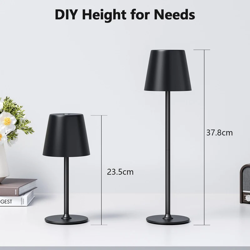 LED Tischlampe Wireless Dimmbare Nachttischlampe Touch, Batterie Tischlampe Wireless, Indoor Aussentischlampe Batterie, 3-Level Warmes Licht, IP54 Wasserdicht, Vollmetallgehäuse