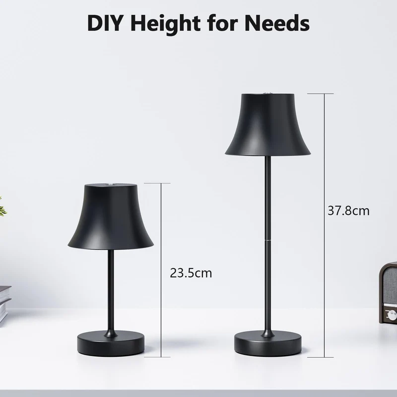 LED Tischlampe Wireless Dimmbare Nachttischlampe Touch, Batterie Tischlampe Wireless, Indoor Aussentischlampe Batterie, 3-Level Warmes Licht, IP54 Wasserdicht, Vollmetallgehäuse