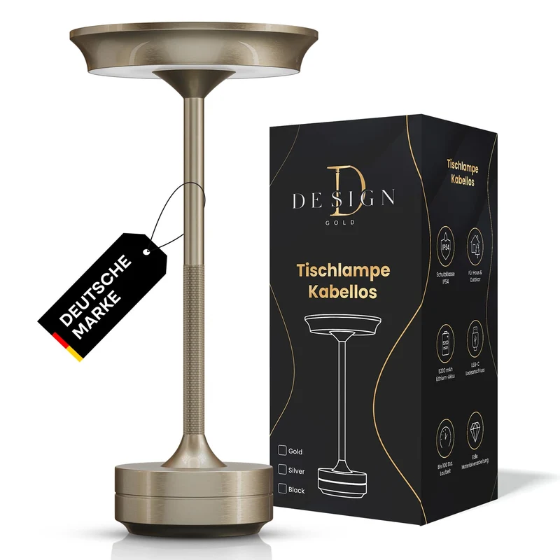 LED Tischlampe Wireless - Stilvolles Design mit Batterie & USB-C - 3 Lichtfarben & Dimmfunktion - Drahtlose Freiheit für Outdoor & Indoor - Dimmbare Batterietischlampe Wiederaufladbar