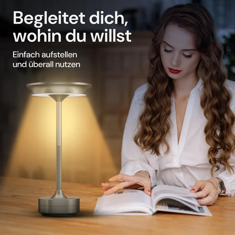 LED Tischlampe Wireless - Stilvolles Design mit Batterie & USB-C - 3 Lichtfarben & Dimmfunktion - Drahtlose Freiheit für Outdoor & Indoor - Dimmbare Batterietischlampe Wiederaufladbar