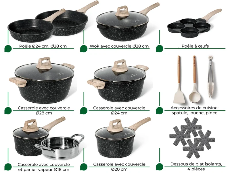 Induktionsgefässe - Pfannenset mit Deckel - Induktionsgefässe Set - Töpfe & Pfannen Set ohne PTFE und PFOA - Kochgeschirr-Topf-Induktion