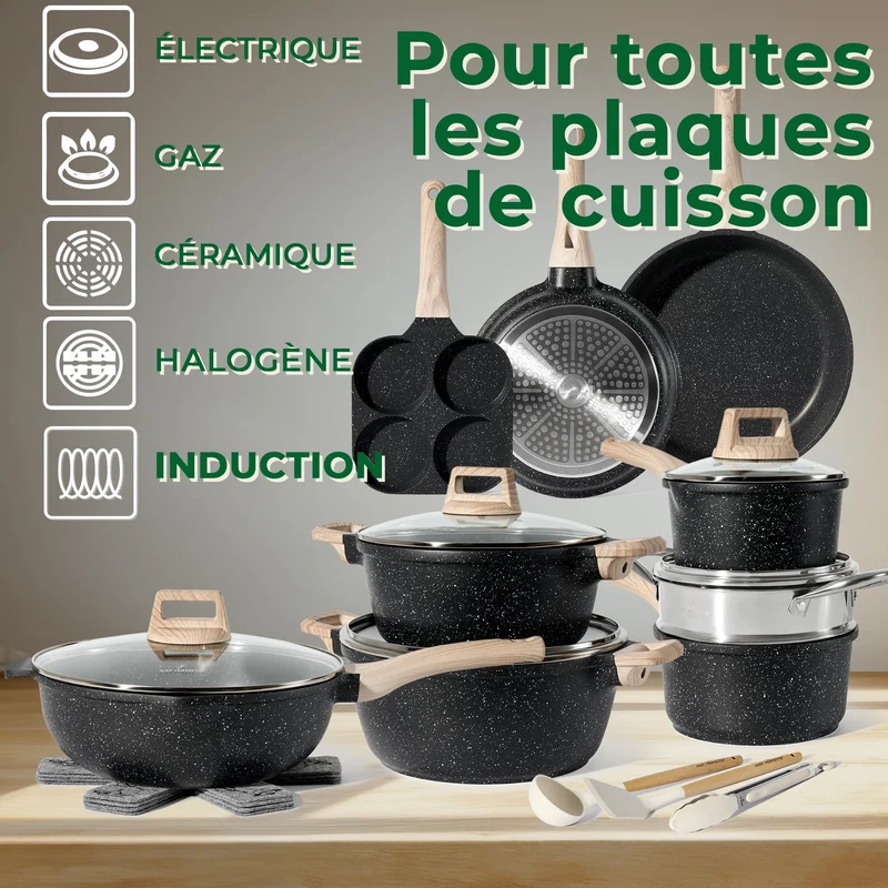 Induktionsgefässe - Pfannenset mit Deckel - Induktionsgefässe Set - Töpfe & Pfannen Set ohne PTFE und PFOA - Kochgeschirr-Topf-Induktion