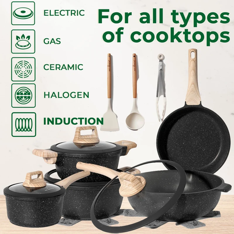 Induktionsgefässe - Pfannenset mit Deckel - Induktionsgefässe Set - Töpfe & Pfannen Set ohne PTFE und PFOA - Kochgeschirr-Topf-Induktion
