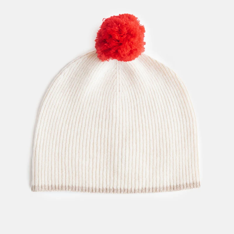 Cream Rib Lightweight Cashmere Pom Beanie Hat