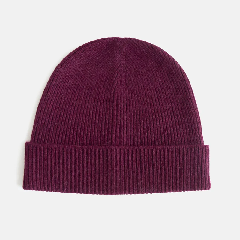 Burgundy Rib Lightweight Cashmere Beanie Hat