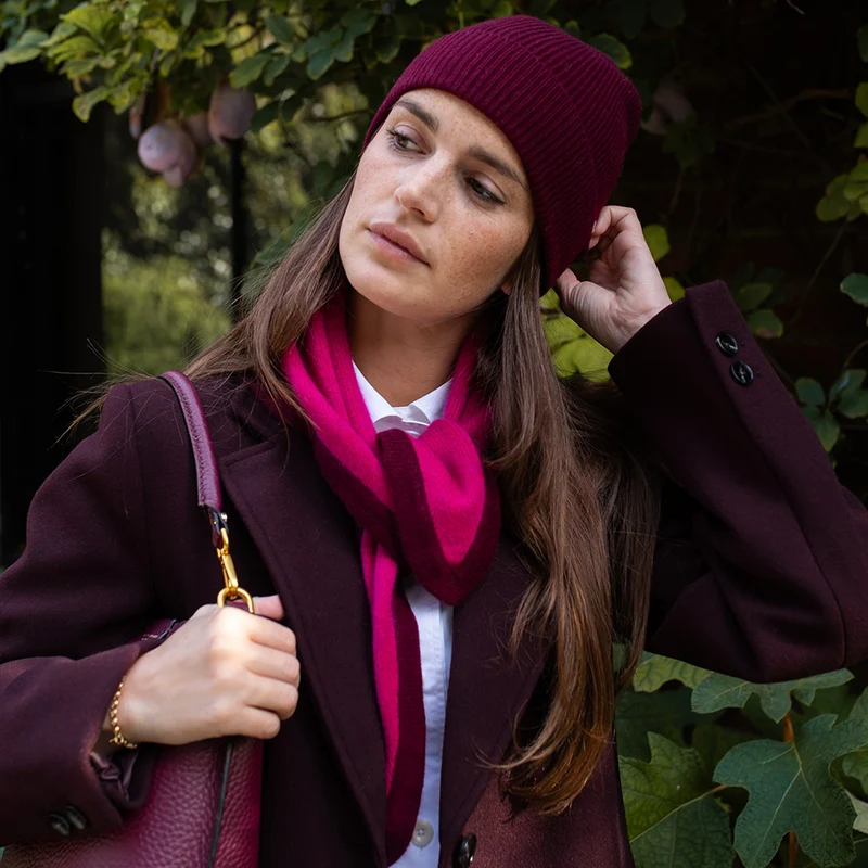 Burgundy Rib Lightweight Cashmere Beanie Hat