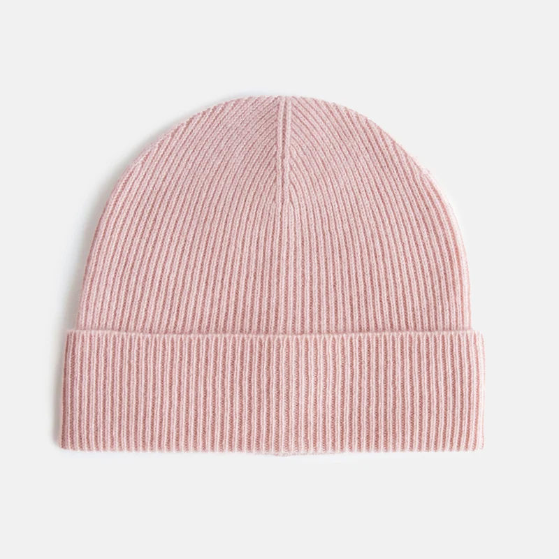 Soft Pink Rib Lightweight Cashmere Beanie Hat